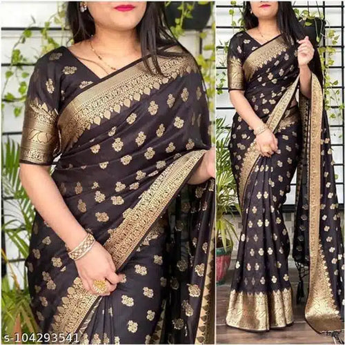 Banarasi Silk Saree With Blouse For Women (Dark Purple, 6.3M)